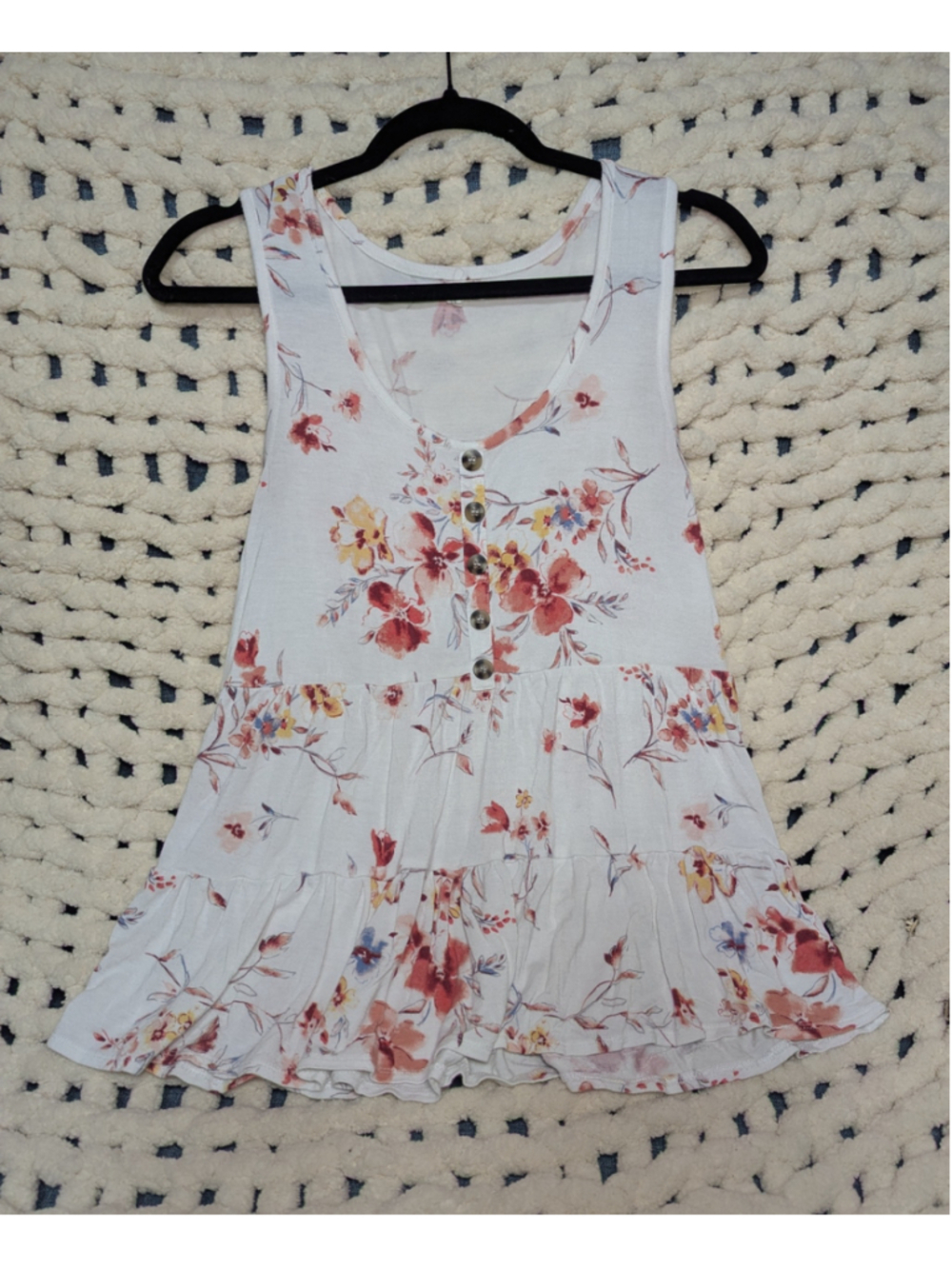 Maurices Womens Medium Floral Sleeveless Tank Top Tiered Ruffle Hem Boho M